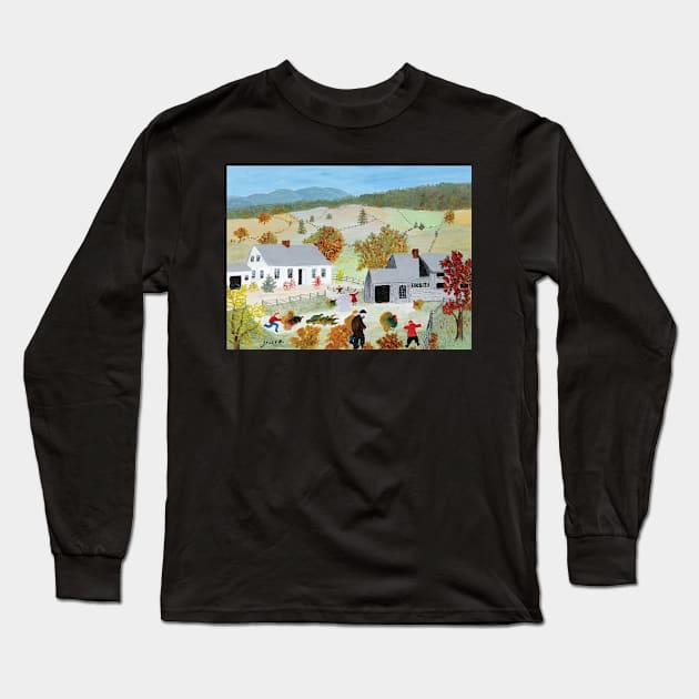 grandma moses - catching the thanksgiving turkey Long Sleeve T-Shirt by QualityArtFirst